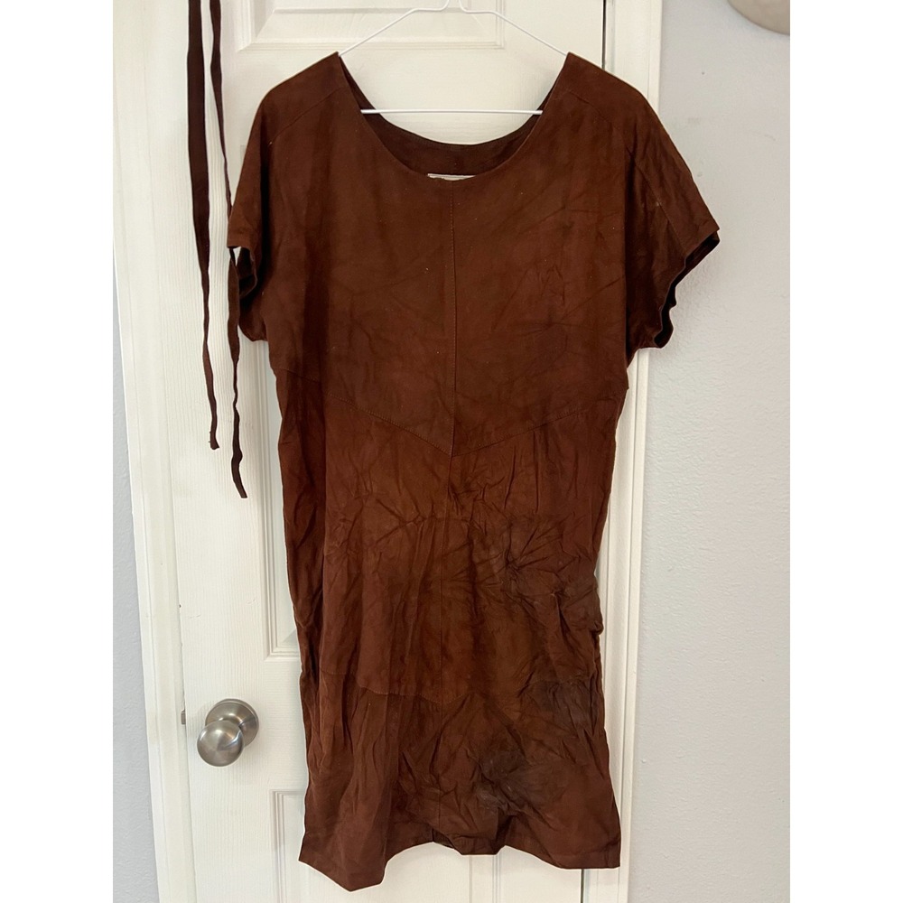 G-III New York Suede Leather Shift Dress Womens Small Brown Vintage Boho Western